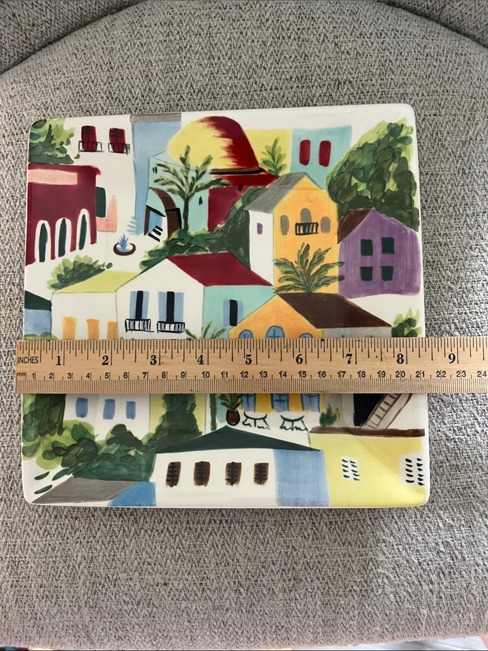 2 Pier 1 Villa del Sol hand painted earthenware square plates tuscan village